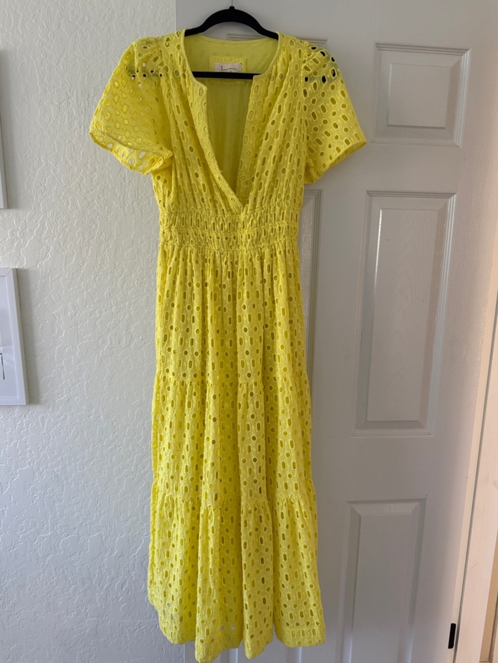Anthropologie Bright Yellow Eyelet Maxi Dress